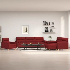 vidaXL 4 pcs conjunto de sofás c/ almofadões tecido vermelho tinto