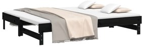 Sofá-cama de puxar 2x(100x200) cm madeira de pinho maciça preto