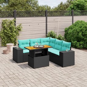 vidaXL 6 pcs conjunto de sofás p/ jardim c/ almofadões vime PE preto