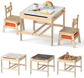 Conjunto de mesa e 2 cadeiras infantil 4 em 1 com quadro branco reversível e giz 2 gavetas de armazenamento de madeira Robot