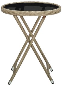 Mesa de chá 60 cm vime PE e vidro temperado bege