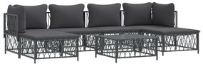 7 pcs conjunto lounge de jardim com almofadões aço antracite