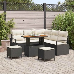 Conjunto de Sofá de Jardim vidaXL de 8 Peças com Almofadas Preto Rattan Poliéster Acácia