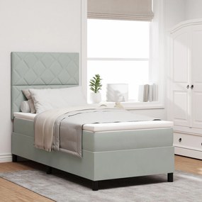 Cama Box com Colchão vidaXL Cinza Claro 90x200 cm Veludo