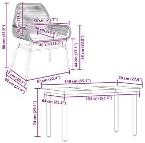 Conjunto de jantar jardim 5 peças almofadas vidro vime PE preto
