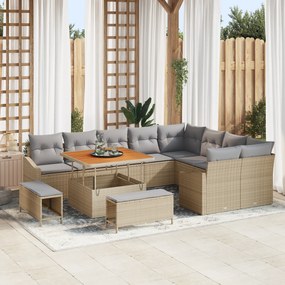 Conjunto de Sofá de Jardim vidaXL de 12 Peças com Almofadas Bege Ratan