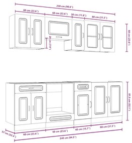 8 peças armário de cozinha conjunto Kalmar madeira velha