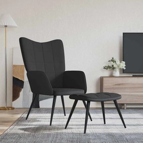 vidaXL Cadeira de descanso com banco PVC e veludo preto