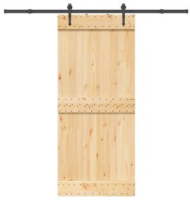 Porta de correr com ferragens 90x210 cm madeira de pinho maciça