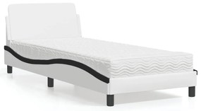 Cama com colchão 90x190 cm couro artificial preto e branco