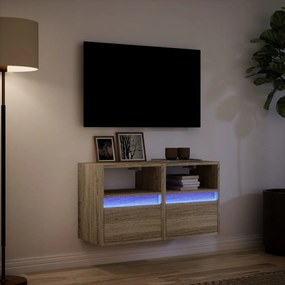 Móveis de parede para TV com luzes LED 2 pcs carvalho sonoma