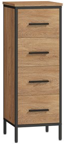 HOMCOM Armário de Casa de Banho Móvel para Casa de Banho Estreito com 4 Gavetas e Estrutura em Aço 30x30x82 cm Madeira e Preto | Aosom Portugal