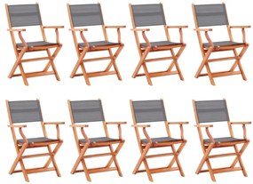 Cadeiras jardim dobráveis 8pcs eucalipto maciço/textilene cinza