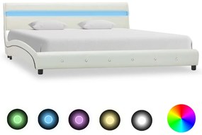 Estrutura de cama com LED 150x200 cm couro artificial branco