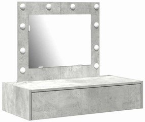 Mesa de Maquiagem Montada na Parede com Luzes LED Cinza Concreto