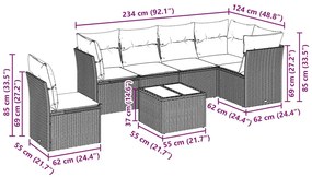 7 pcs conj. sofás jardim com almofadões vime PE cinzento-claro