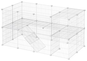 Recinto de metal para animais de estimação com dois andares ajustável | SONGMICS | 143 x 73 x 71 cm | branco | LPI02W.