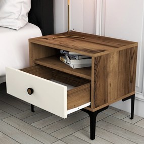 Mesa de Cabeceira Lizbon500 – Nogueira e Creme – 56x50,8x40 cm