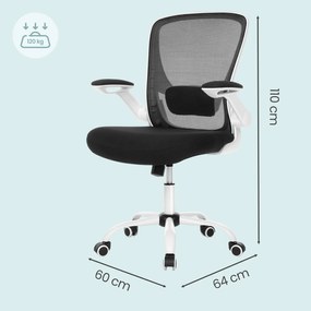 Cadeira de escritório giratória, design ergonómico em malha respirável Preta e branca