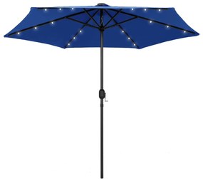 Guarda-sol jardim c/ luzes LED/poste alumínio 270 cm azul-ciano