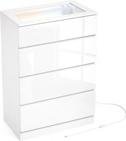 HOMCOM Cómoda de Alto Brilho com 4 Gavetas, Tampo em Vidro Temperado, LED RGB, Organizador de Joias e Controlo por App | Aosom Portugal