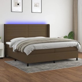 Cama box spring c/ colchão/LED 200x200cm tecido castanho-escuro