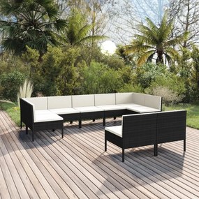 vidaXL 9 pcs conjunto lounge de jardim c/ almofadões vime PE preto
