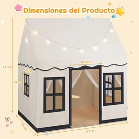 Tenda Infantil com Luzes Estreladas e Tapete Lavável Antiderrapante 121 x 101 x 137 cm Bege e Preto