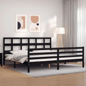 vidaXL Estrutura de cama com cabeceira 200x200 cm madeira maciça preto