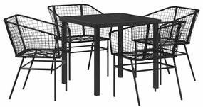 Conjunto de Jantar de Jardim com 5 Peças em Rattan Sintético Preto.