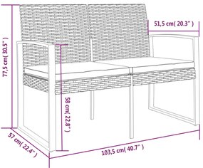 Banco de Jardim de 2 Lugares com Almofadões - Em Vime PP - 103,5 x 57