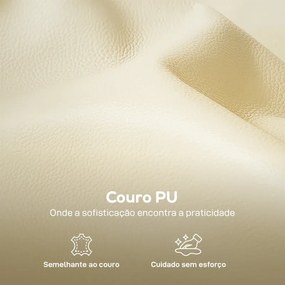 Sofá de 3 Lugares Sofá de Sala Moderno 190x85x80 cm Estofado em Couro Sintético com Bolso Lateral e 2 Almofadas Bege