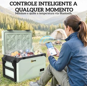 Geleira Portátil Elétrico 42,5 L com Compressor Controlo por App Rodas Asa Barra -20 ℃ a 20 ℃ e Suporte para Telemóvel Verde