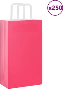 vidaXL Sacos de papel 250 unid com alças rosa 21x11x36 cm