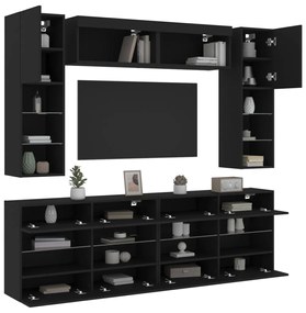 vidaXL 6 pcs conjunto de móveis de parede para TV com luzes LED preto