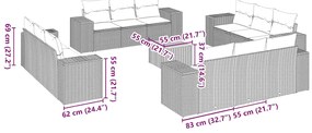 13 pcs conjunto de sofás de jardim com almofadões vime PE preto