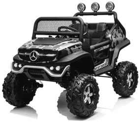 Jipe elétrico para crianças Mercedes-Benz Unimog bateria 12v, 4x4 2 Lugares pneus em borracha, assento em pele artificial Camuflado