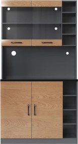 Highboard de cozinha, compartimento de vidro reforçado e iluminação ambiente LED, prateleiras laterais reguláveis em altura100x47x187 cm, Cor natural| AOSOM Portugal