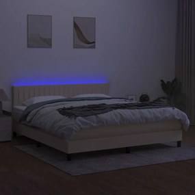 Cama box spring c/ colchão e LED 180x200 cm tecido cor creme