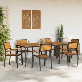 Cadeiras de Jardim Empilháveis 6 pcs Aço Preto e Madeira Sólida de Acá