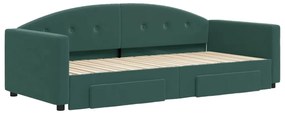 Sofá-cama c/ gavetão e gavetas 90x200 cm veludo verde-escuro