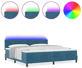 Cama Box Spring vidaXL com Colchão e LED Azul Escuro 200x200 cm Veludo