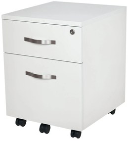 HOMCOM Bloco de Gavetas para Escritório Móvel de Arquivos com 2 Gavetas 5 Rodas com 3 Travões e Fechadura para Escritório Secretária Casa 40x45.5x52.5 cm Branco