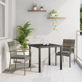vidaXL Conjunto de Jantar de Jardim de 3 Peças com Almofadas Cinza de Rattan de Polietileno