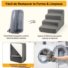 Escada de espuma para cães com 4 degraus, fundo antiderrapante e capa removível e lavável para cães e gatos 60 x 40 x 40 cm Cinza