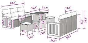 Conjunto de Sofá de Jardim vidaXL de 9 Peças com Almofadas Preto de Ra