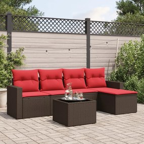 vidaXL 6 pcs conjunto de sofás jardim c/ almofadões vime PE castanho