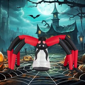 Aranha insuflável 313 cm gigante de Halloween com luzes LED impermeável para exterior com estacas e cordas Vermelho + Preto