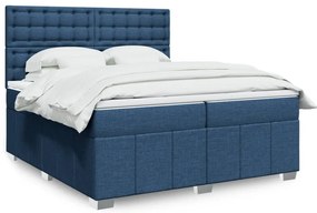 vidaXL Cama com molas/colchão 200x200 cm tecido azul