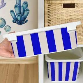 Autocolante para caixa IKEA TROFAST - Riscas azuis (sobre bege)